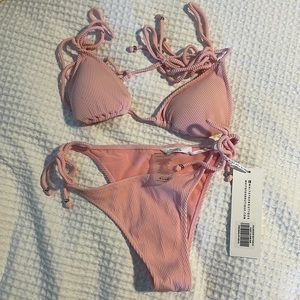 White Fox Boutique Pink Tie Bikini, top (S) bottom (M) NWT